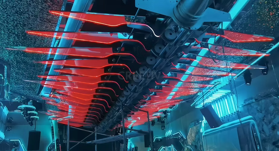 Ceiling-hanging mechanical flying fish kinetic sculpture