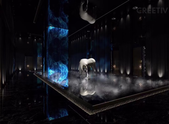 Golden award-winning mechanical white Bionic horse drinking in fog – Bayufeng SPA China