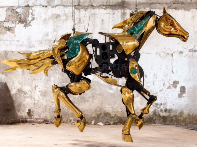 Golden mechanical horse kinetic mechanical-art- sculpture