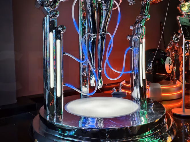 Illuminated base for future goddess sculpture with LED effects