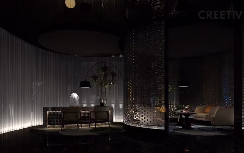 Interactive bionic horse sculpture in black marble lobby – Bayufeng SPA Chongqing 2024