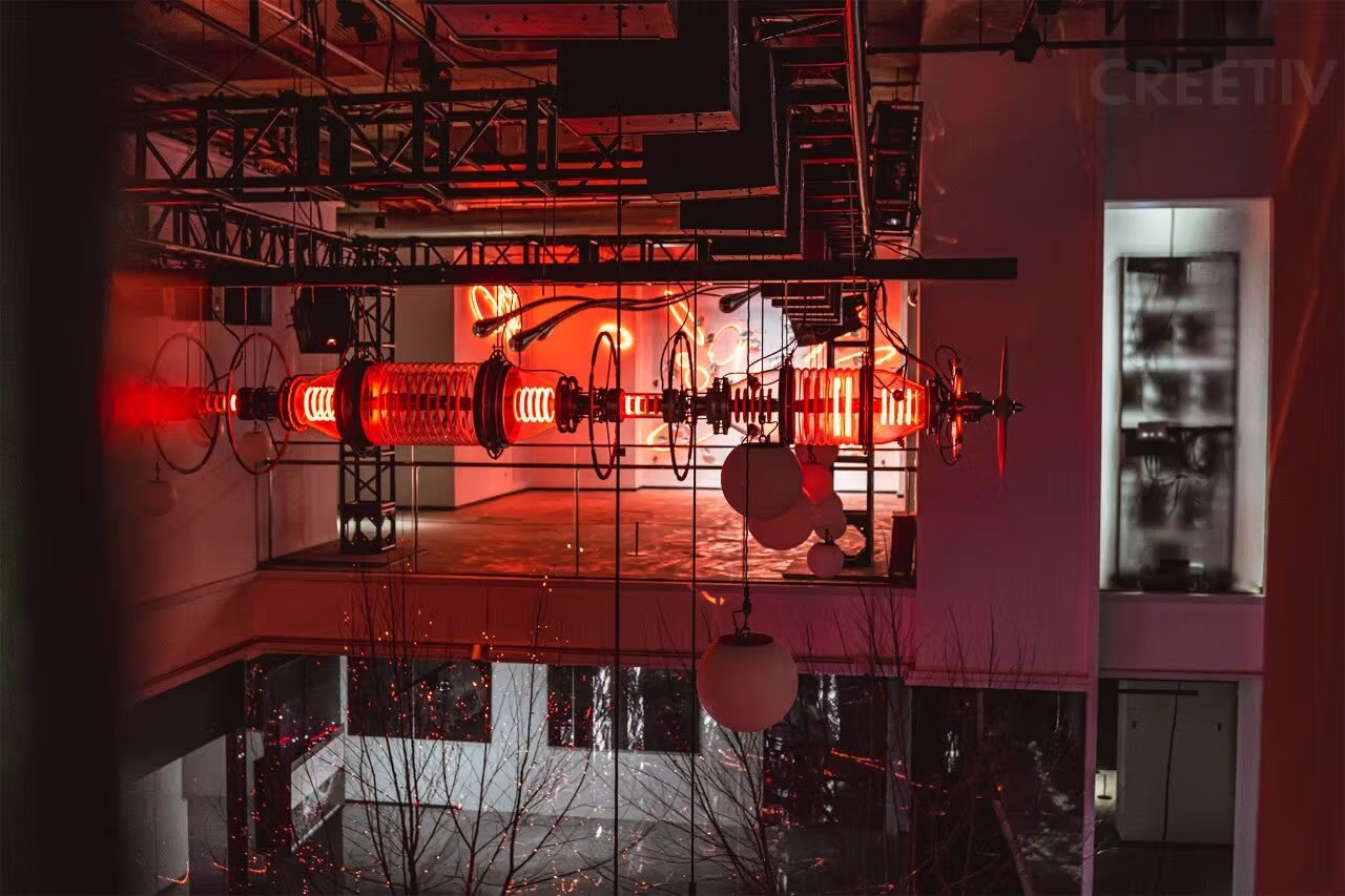 Sound-to-light reaction Energy Memory kinetic art at Shanghai multimedia exhibition