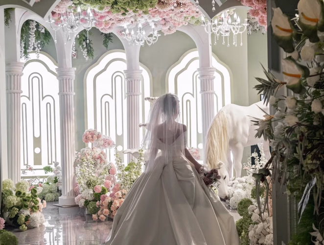 White bionic horse used at the wedding