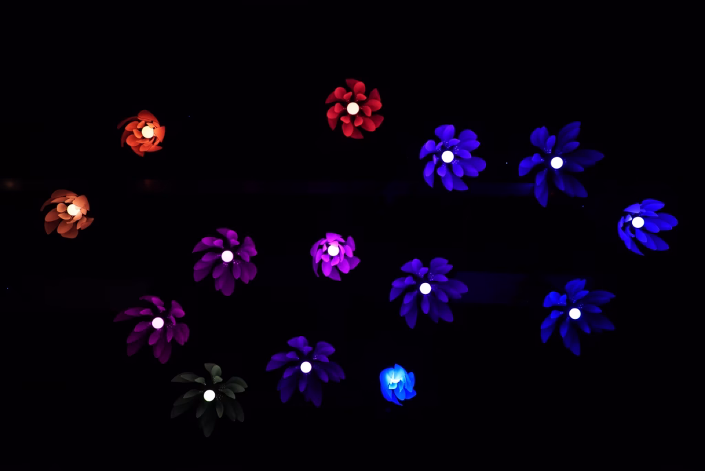 Multi-colored kinetic ethereal flowers