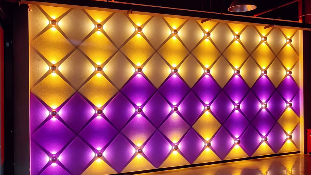 Customized kinetic LED products and light installations from China 6 Cross star light yellow and purple on the wall